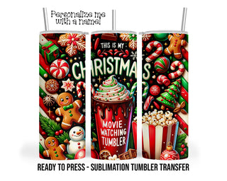 Movie Watching Tumbler, Christmas Movies, Cocoa Sublimation Tumbler Transfer Print 20oz Tumbler, Ready To press Heat Transfer SHIPS NEXT DAY