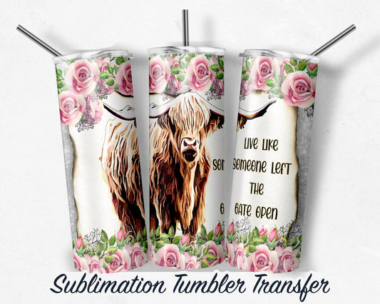 Highland Cow  Sublimation Transfer Print For 20 oz Tumblers - 30 oz Tumblers - Ready To press - Heat Transfers SHIPS NEXT DAY