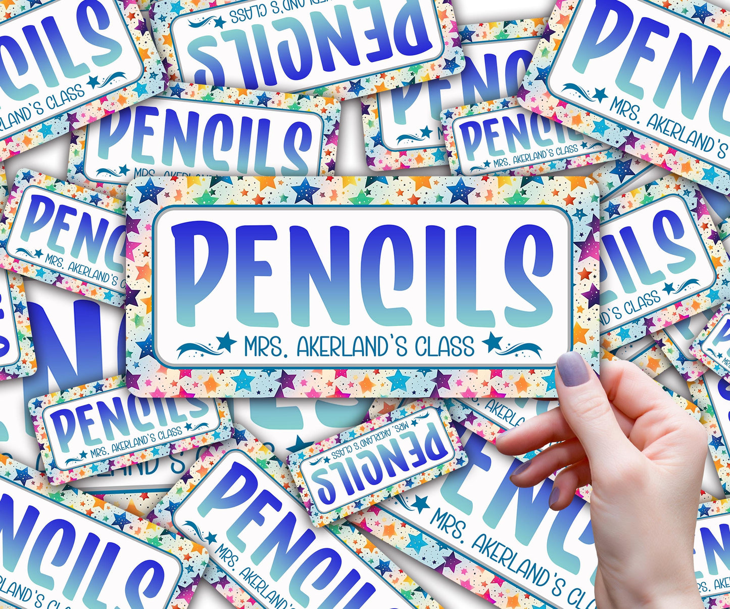 Pencil Dispenser Vinyl Decal Personalized with a name, Waterproof Vinyl Decal for Dispenser, Stars Classroom Theme Decal, Classroom Decor