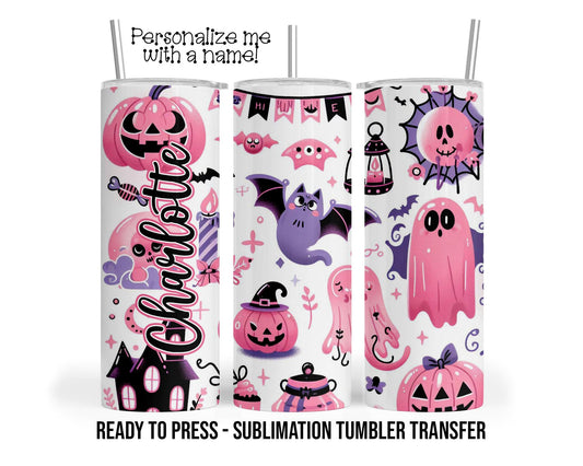 Pink Halloween, Bat, Ghosts Sublimation Tumbler Transfer Print 20 oz Tumbler - 30 oz Tumbler Ready To press Heat Transfers SHIPS NEXT DAY