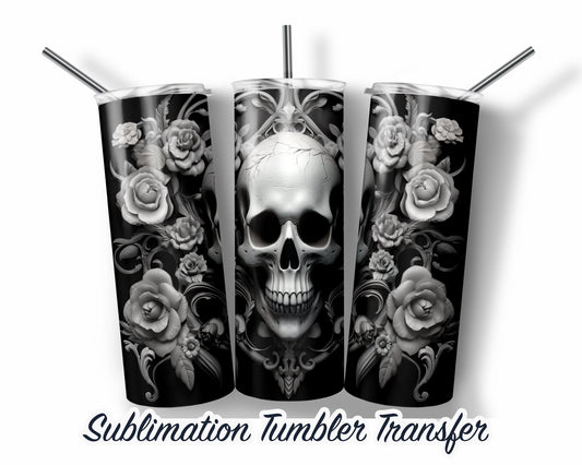 3d Skulls Halloween -  Sublimation Transfer Print For 20 oz Tumbler - 30 oz Skinny Tumbler - Ready To press - Heat Transfers