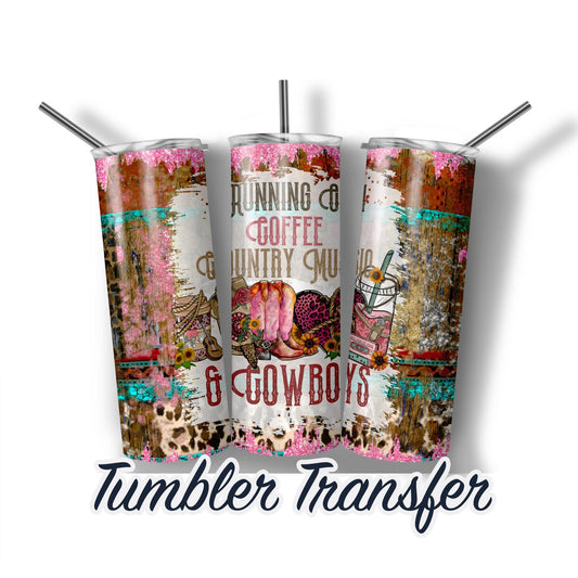 Coffee and Country Music  Sublimation Transfer Print For 20 oz-30 oz Tumbler - Ready To press - Heat Transfers