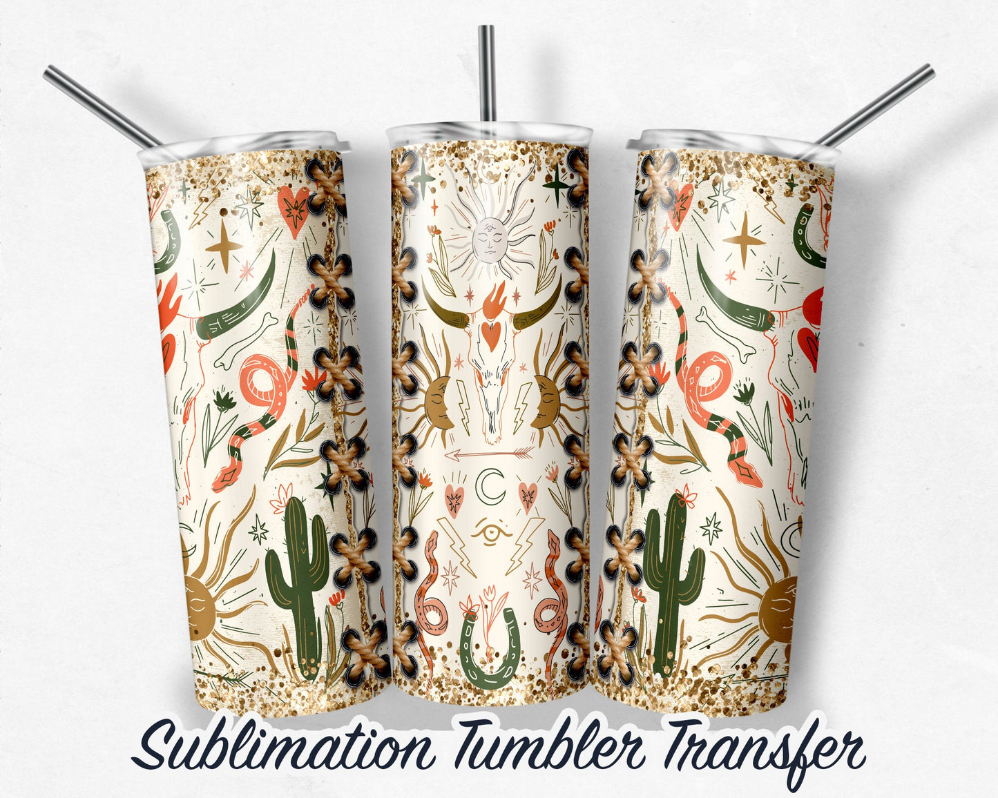 Western - Sublimation Transfer Print For 20 oz - 30 oz Skinny Tumbler - Ready To Press