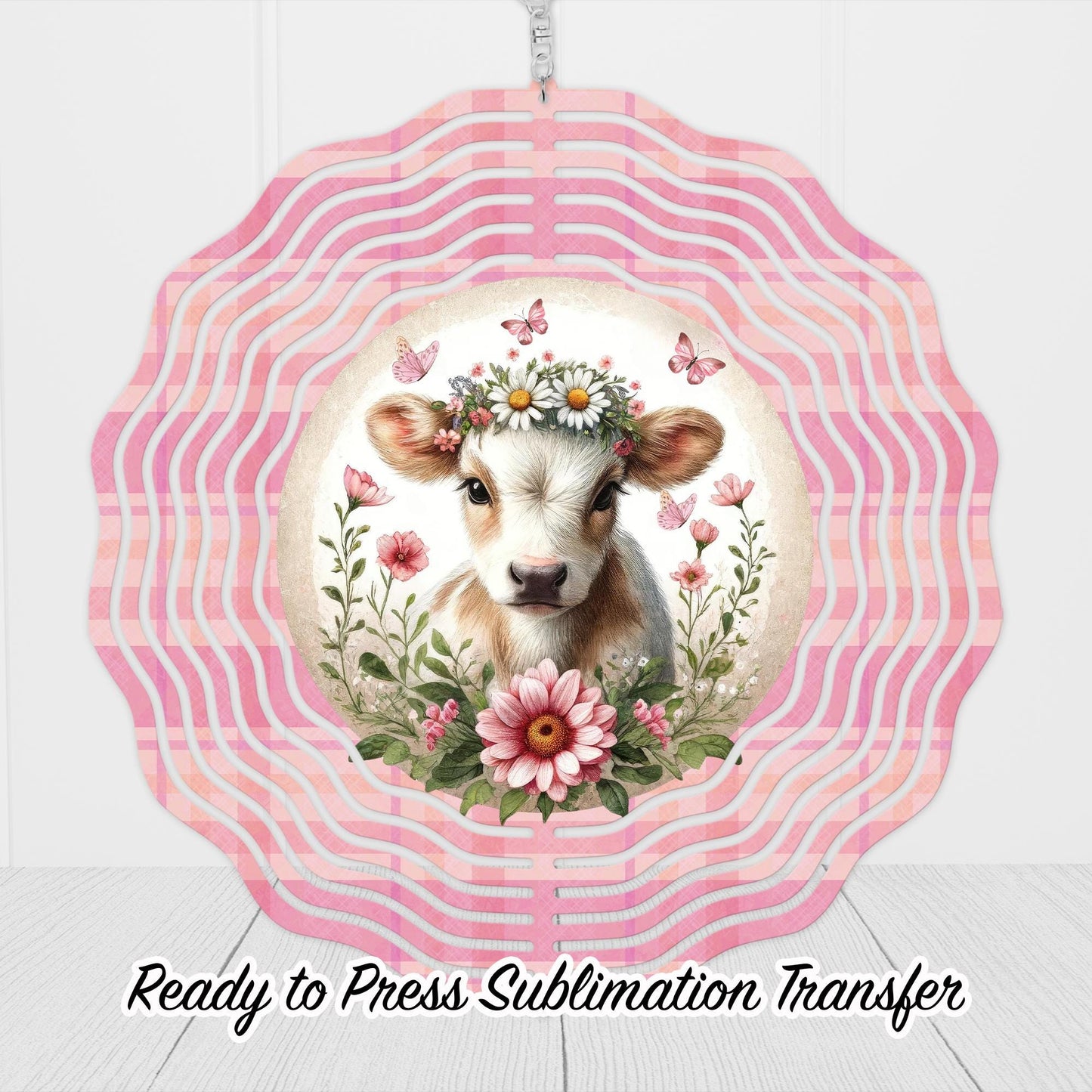 Baby Cow Pink Wind Spinner Sublimation Ready To press Heat Transfer SHIPS NEXT DAY