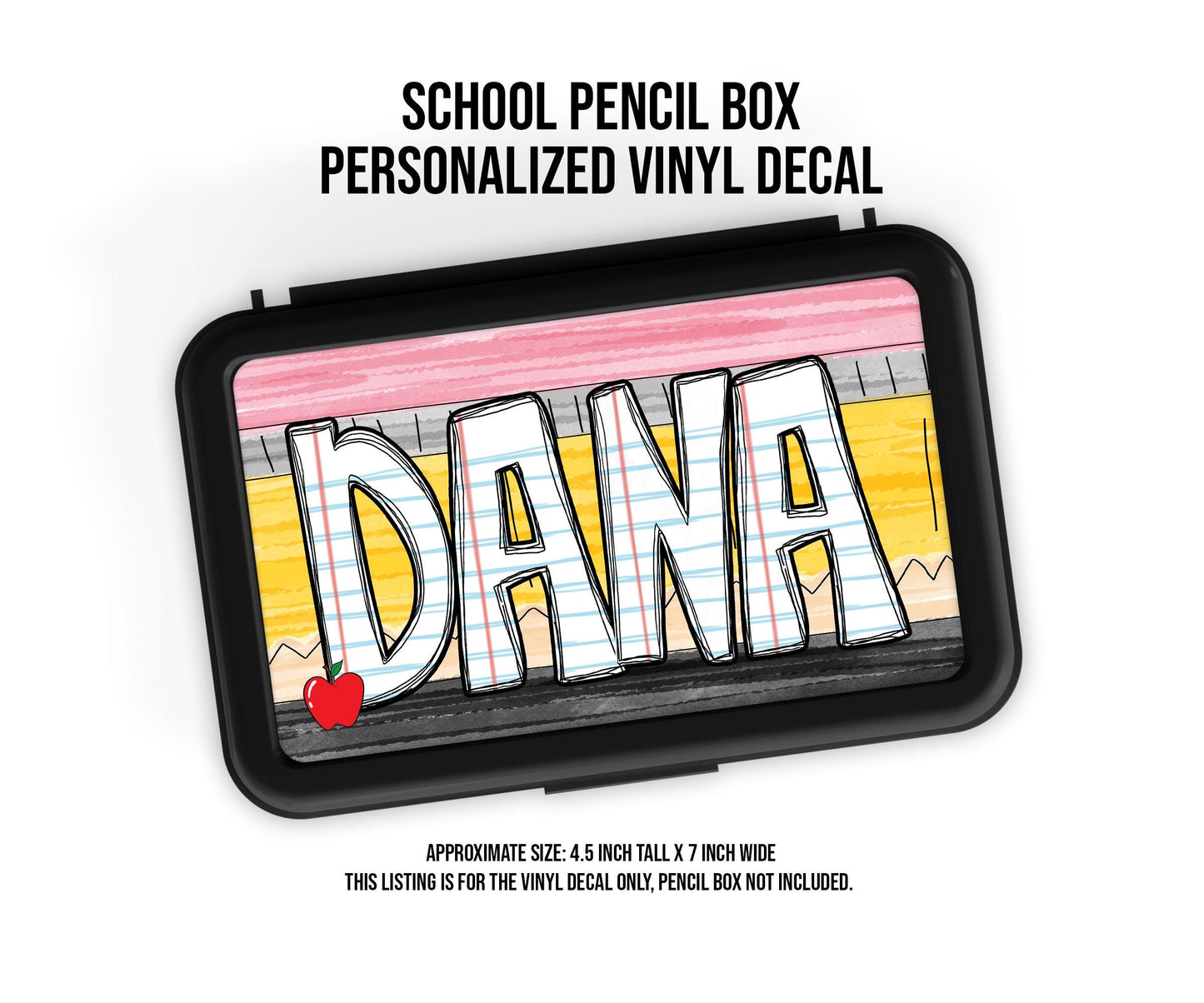 Custom Decal for Pencil Box Personalized with Name, 3.9 tall x 6.8 wide, Waterproof Decals for Students, Classroom Stickers, Pencil Theme