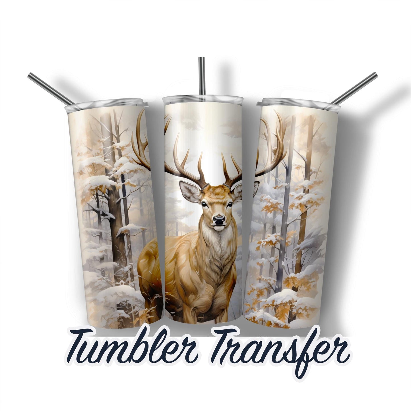 Winter Deer Ready to Press Sublimation Transfer Print 20 oz - 30 oz Tumbler  Ships Next Day