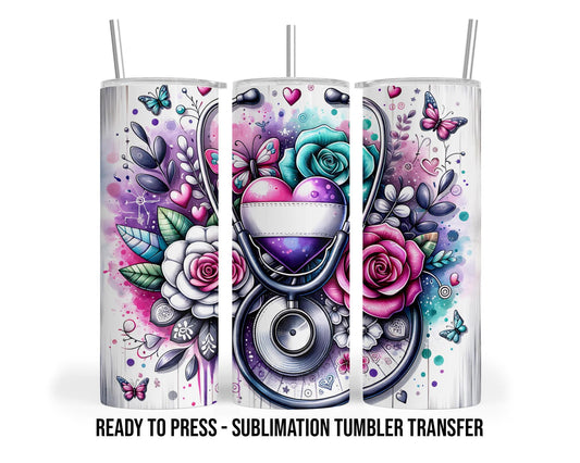 Nurse Sublimation Transfer Print For 20 oz or 30 oz Skinny Tumbler - Ready To press - Heat Transfer - SHIPS NEXT DAY
