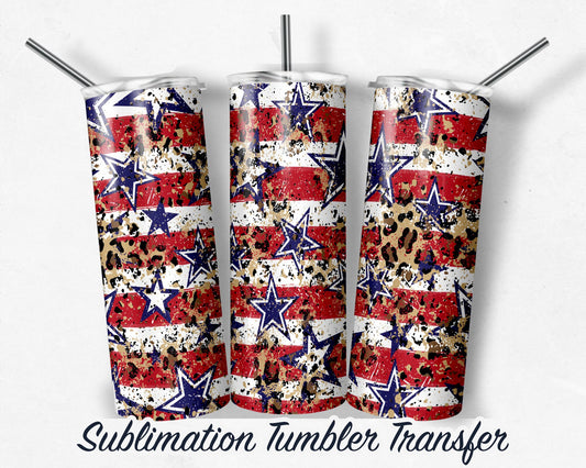 Leopard Flag  Sublimation Transfer Print For 20 oz Tumbler - 30 oz Skinny Tumbler - Ready To press - Heat Transfers