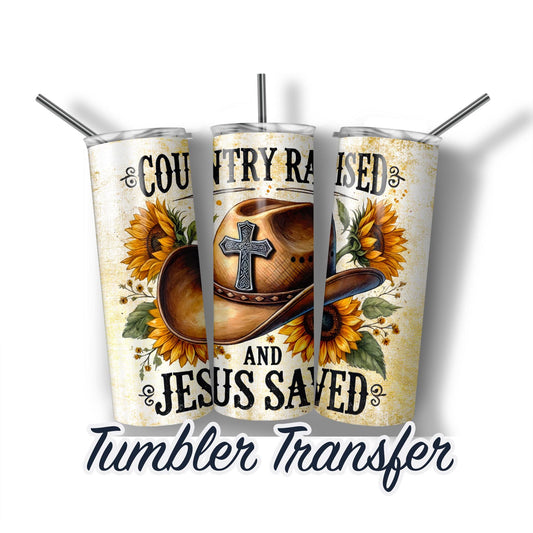 Sunflower Rustic Cowboy Hat Sublimation Transfer Print For 20 oz - 30 oz Skinny Tumbler - Ready To press - Heat Transfers SHIPS NEXT DAY