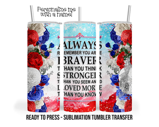 Always Remember, Red White Blue, Floral Sublimation Tumbler Transfer Print 20oz - 30oz Tumbler, Ready To Press Heat Transfers SHIPS NEXT DAY