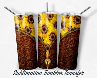 Sunflower Leather Sublimation Transfer Print For 20 oz Tumblers - 30 oz Tumblers - Ready To press - Heat Transfers