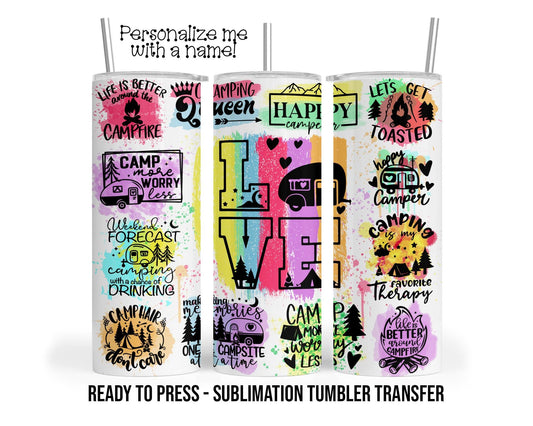 Camping Love, Camping quote Sublimation Tumbler Transfer Print For 20 oz Tumbler 30 oz Tumbler Ready To press Heat Transfers SHIPS NEXT DAY