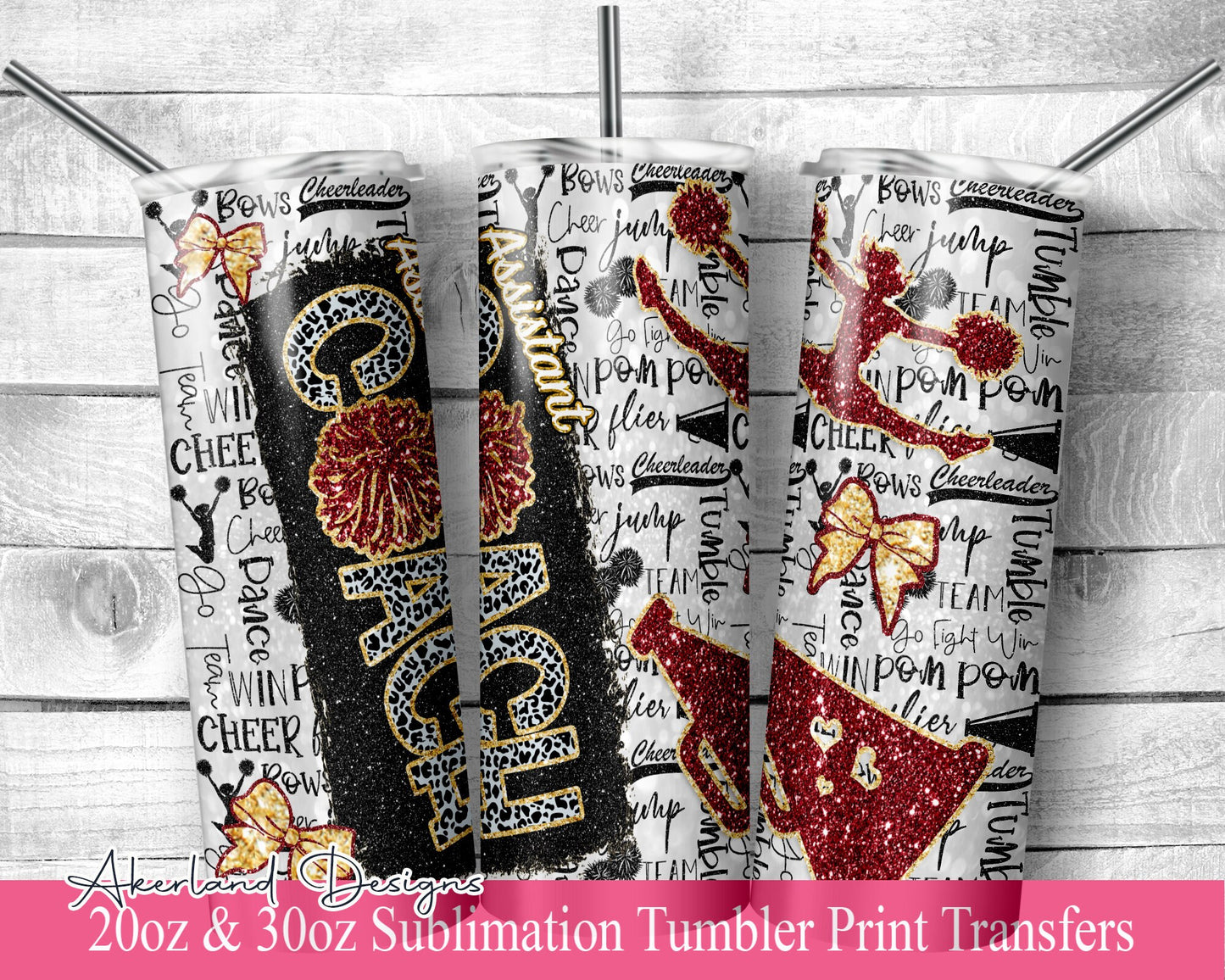 Maroon Assistant Cheer COACH  Sublimation Transfer Print For 20 oz - 30 oz Tumbler - Ready To press - Heat Transfers