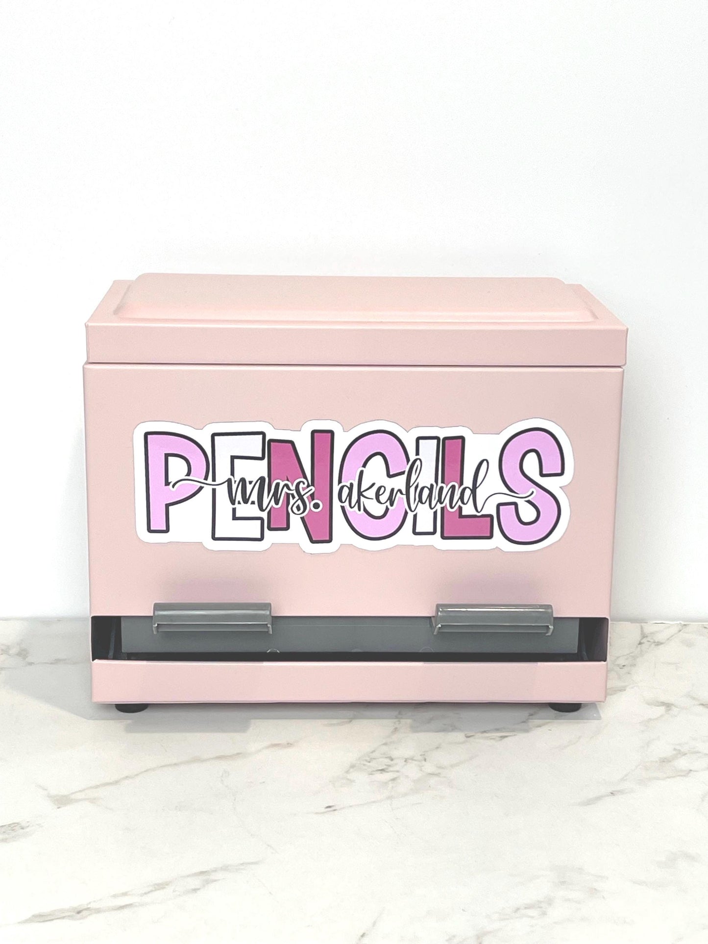 Custom Pencil Dispenser Vinyl Decal or Magnetic Decal Personalized with a name, Pink Pastels Classroom Theme, Teacher Stickers Gifts