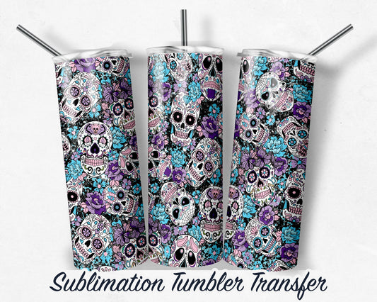 Sugar Skull  Sublimation Transfer Print For 20 oz Tumbler - 30 oz Skinny Tumbler - Ready To press - Heat Transfers SHIPS NEXT DAY