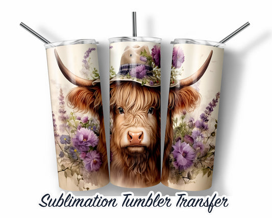 Highland Cow Fall  Sublimation Transfer Print For 20 oz Tumblers - 30 oz Tumblers - Ready To press - Heat Transfers