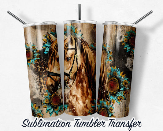 Horse with Sunflowers  Sublimation Transfer Print For 20 oz Tumblers - 30 oz Tumblers - Ready To press - Heat Transfers
