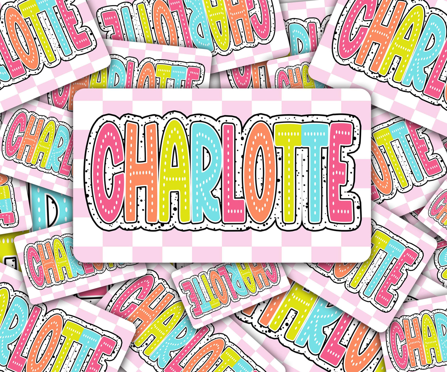 Custom Decal for Pencil Box Personalized with Name, 3.9 tall x 6.8 wide, Waterproof Decals for Student, Classroom Sticker, Rainbow Dot Theme