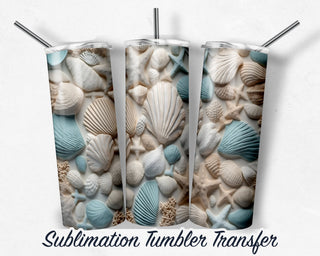 3D Seashells Sublimation Transfer Print 20 oz - 30 oz Skinny Tumbler - Ready to Press - Heat Transfers