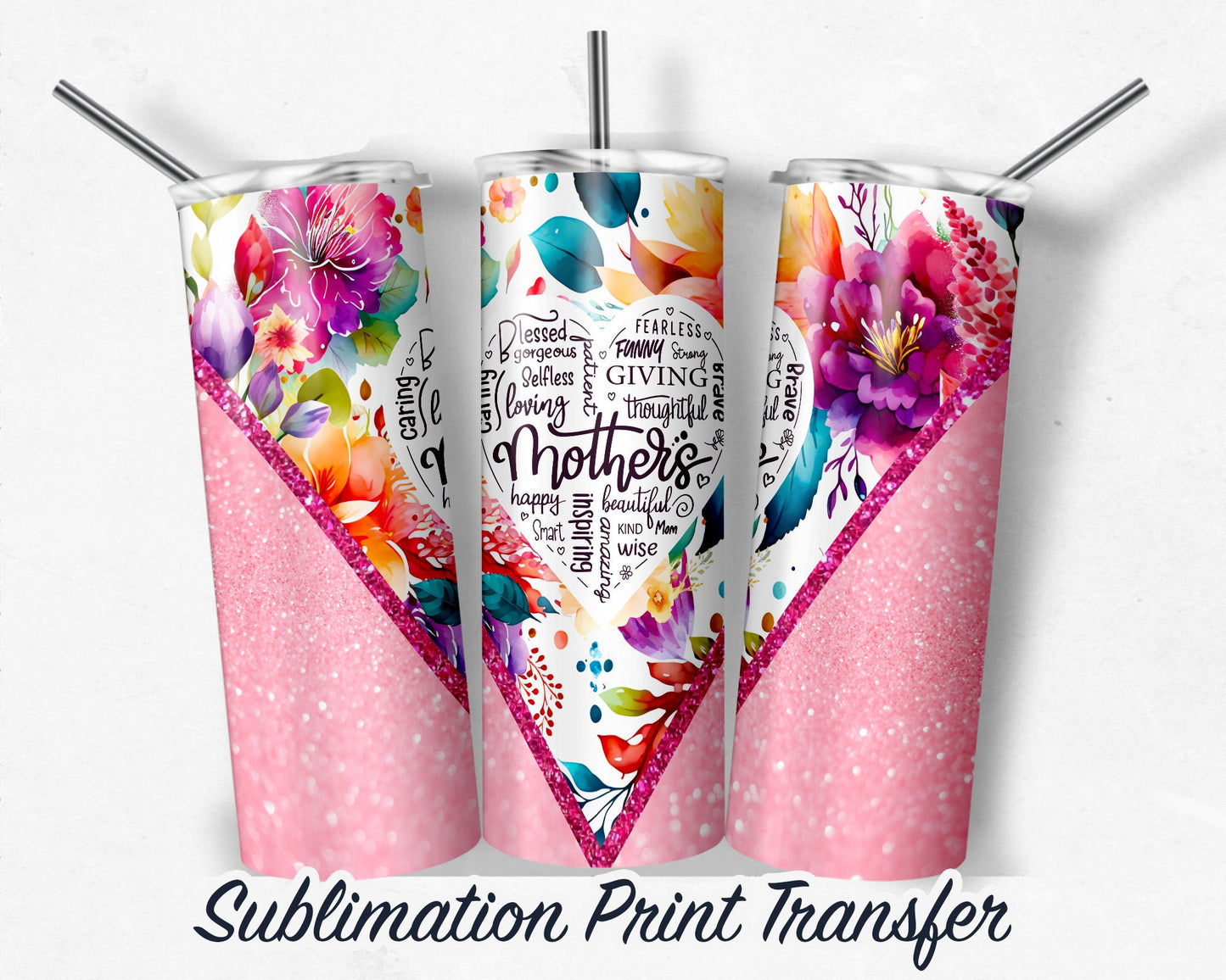 MOM - Sublimation Transfer Print For 20 oz - 30 oz Skinny Tumbler - Ready To press - Heat Transfers Ships NEXT DAY