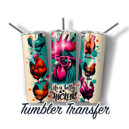 Chicken Sublimation Transfer Print For 20 oz - 30 oz Skinny Tumbler - Ready To Press Chicken Witches Halloween Tumbler Wrap SHIPS NEXT DAY