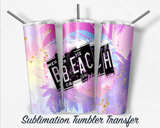 Neon Beach -  Sublimation Transfer Print For 20 oz - 30 oz Skinny Tumbler - Ready To press - Heat Transfers