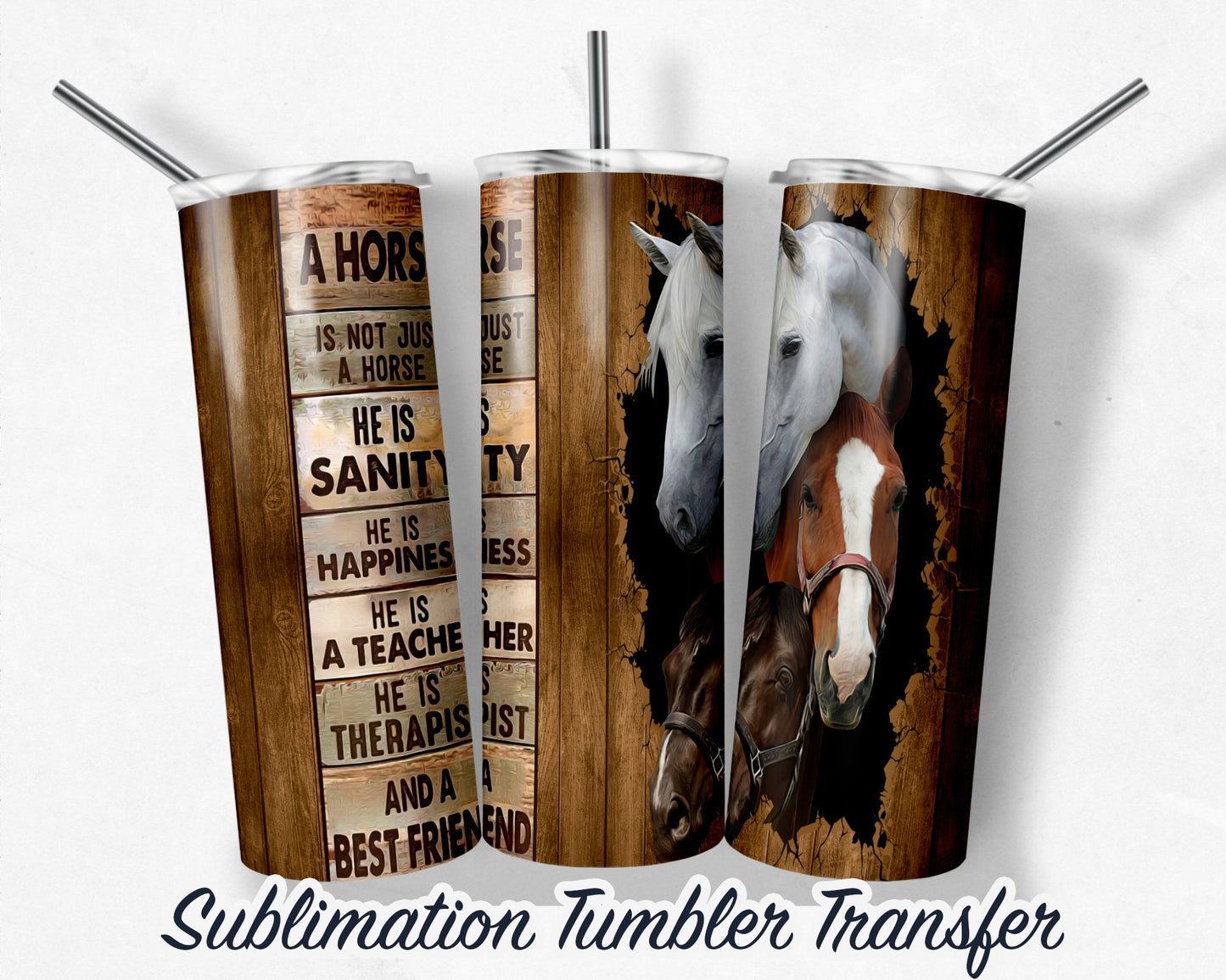 Horses Sublimation Transfer Print For 20 oz Tumblers - 30 oz Tumblers - Ready To press - Heat Transfers SHIPS NEXT DAY