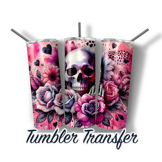 Halloween Skulls Sublimation Transfer Print For 20 oz - 30 oz Skinny Tumbler Ready To Press and Ships Next Day