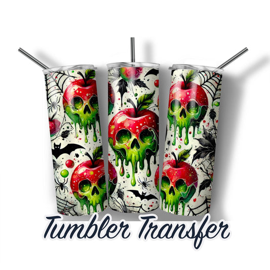 Halloween Poison Apple Skulls Sublimation Transfer Print For 20 oz - 30 oz Skinny Tumbler Ready To Press and Ships Next Day