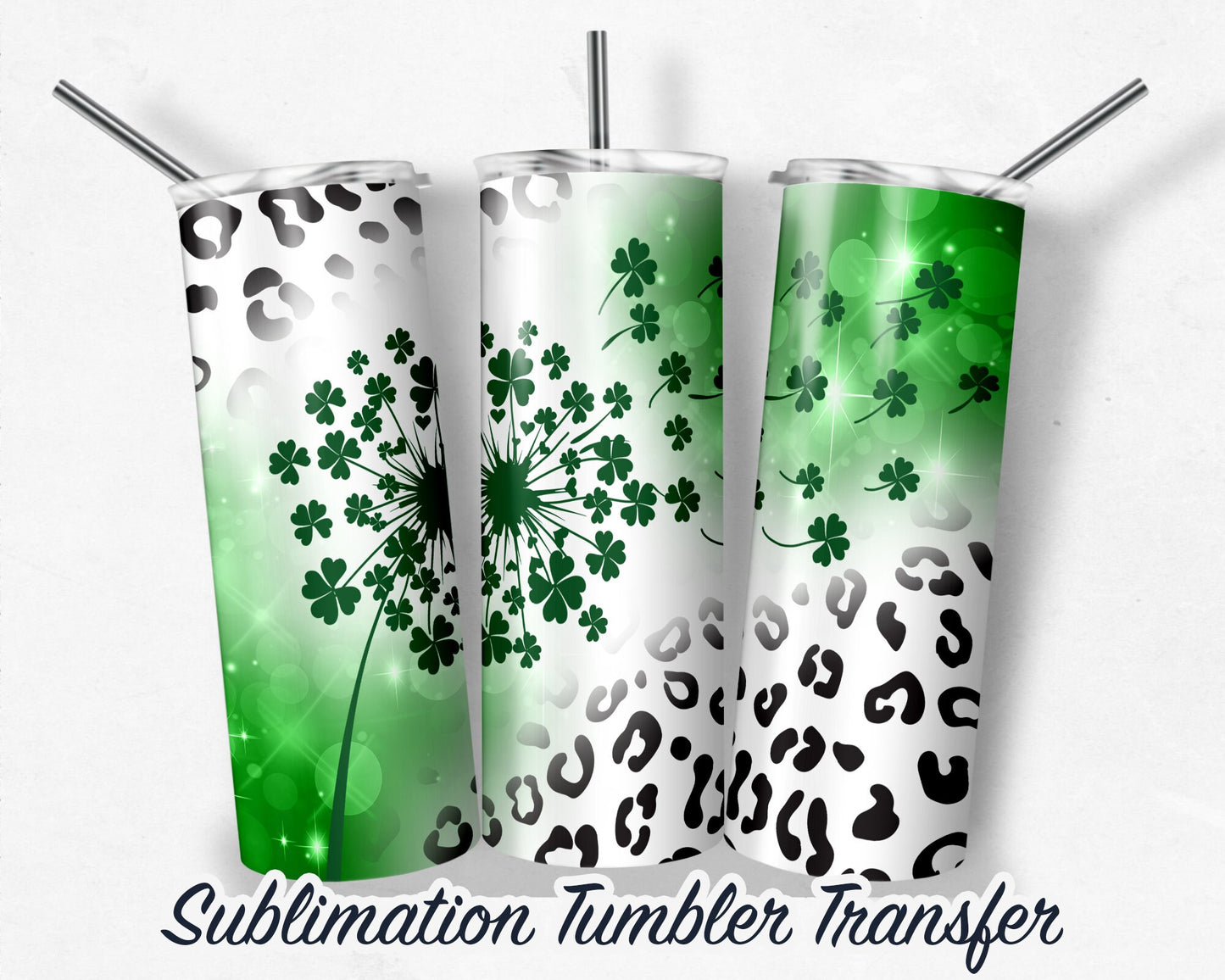 St. Patrick's Day Clover  Sublimation Transfer Print For 20 - 30 oz Tumblers - Ready to Press - Heat Transfers