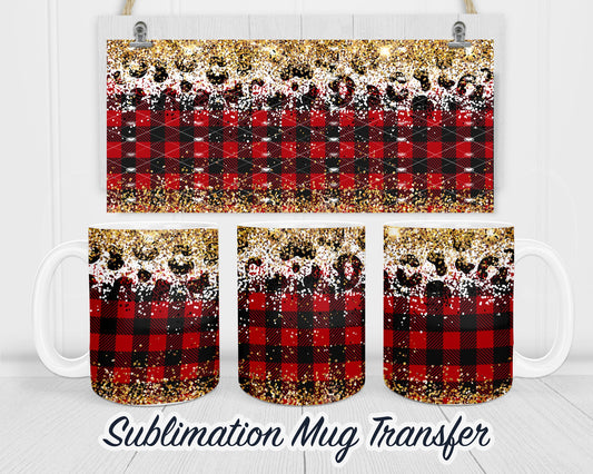 Christmas Plaid Coffee Mug Sublimation Transfer Print - 11 oz - 15 oz Coffee Mugs - Ready To press - Heat Transfers SHIPS NEXT DAY