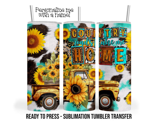 Country, Vintage Truck Sublimation Tumbler Transfer Print For 20 oz Tumbler - 30 oz Tumbler Ready To press Heat Transfers SHIPS NEXT DAY