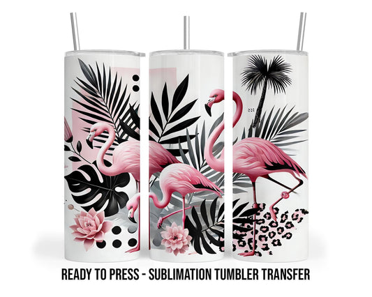 Pink Flamingo Sublimation Transfer Print For 20 oz Tumblers - 30 oz Tumblers - Ready To press - Heat Transfers SHIPS NEXT DAY