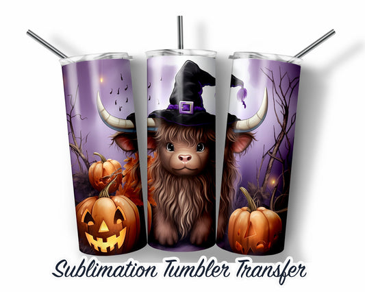 Highland Cow Halloween  Sublimation Transfer Print For 20 oz Tumblers - 30 oz Tumblers - Ready To press - Heat Transfers