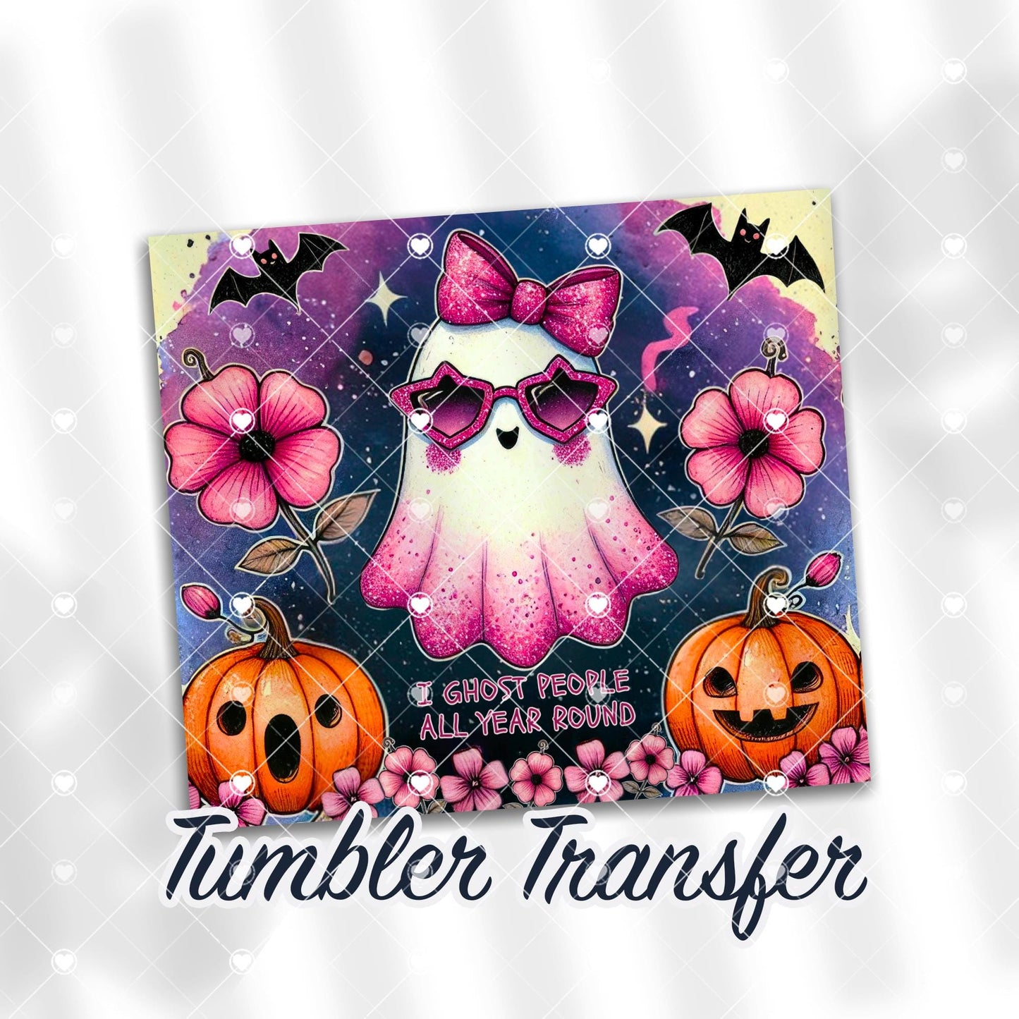 Ghost Halloween Sublimation Transfer Print For 20 oz - 30 oz Tumbler - Ready To Press Heat Transfers Ships Next Day -NOT A DIGITAL