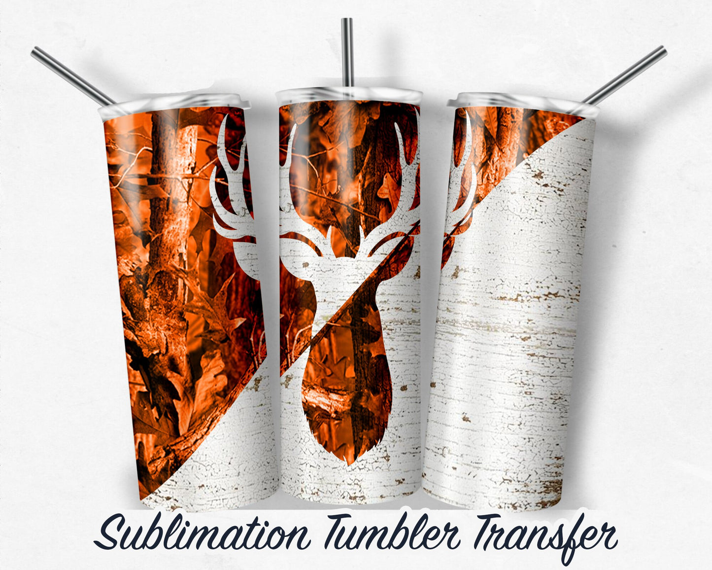 Orange Buck Camo Sublimation Transfer Print For 20 oz Tumblers - 30 oz Tumblers - Ready To press - Heat Transfers