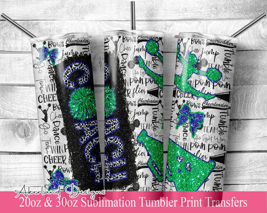 Green Gold Cheer COACH  Sublimation Transfer Print 20 oz Tumbler-30 oz Skinny Tumbler - Ready To press - Heat Transfers