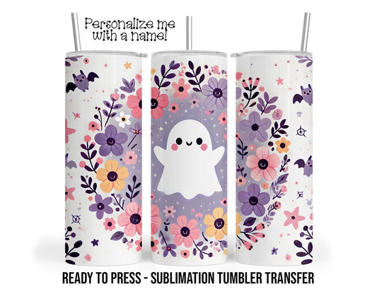 Pastel Fall Floral Ghost, Botanical Ghosts Sublimation Tumbler Transfer Print 20oz Tumbler, Ready To press Heat Transfer SHIPS NEXT DAY