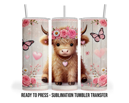 Highland Cow  Sublimation Transfer Print For 20 oz Tumblers - 30 oz Tumblers - Ready To press - Heat Transfers SHIPS NEXT DAY