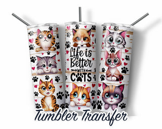 Cats Sublimation Transfer Print For 20 oz Tumblers - 30 oz Tumblers - Ready To press - Heat Transfers SHIPS NEXT DAY