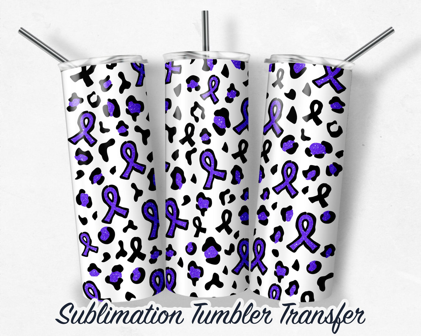 Purple Ribbon Sublimation Transfer Print For 20 oz Tumblers - 30 oz Tumblers - Ready To press - Heat Transfers