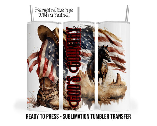 God's Country Cowboy Sublimation Tumbler Transfer Print For 20 oz Tumbler - 30 oz Tumbler - Ready To press Heat Transfers SHIPS NEXT DAY