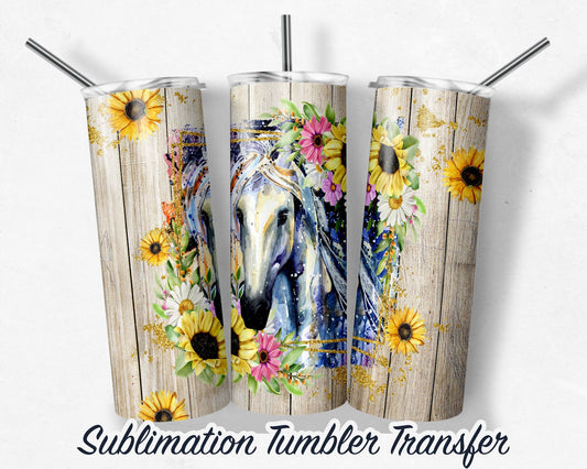 Horse with Sunflowers  Sublimation Transfer Print For 20 oz Tumblers - 30 oz Tumblers - Ready To press - Heat Transfers