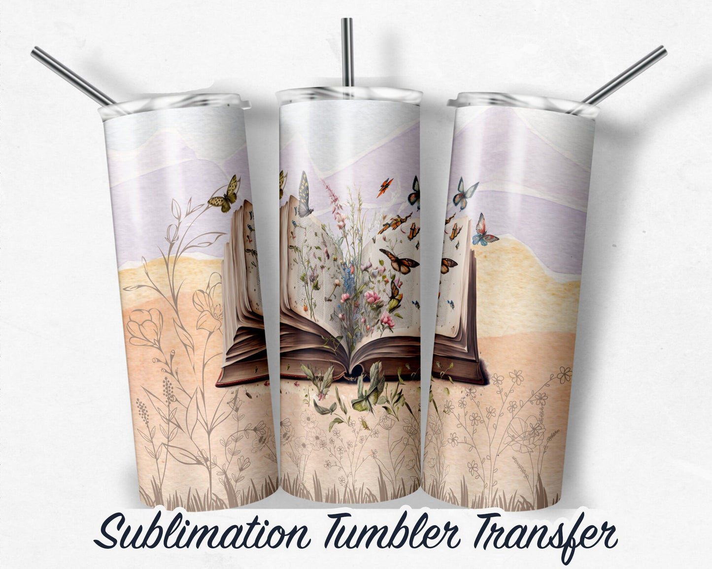 Books Sublimation Transfer Print 20 oz - 30 oz Skinny Tumbler - Ready to Press - Heat Transfers