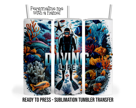 Deep Sea Diver, Ocean, Diving Life Sublimation Tumbler Transfer Print 20 oz Tumbler 30 oz Ready To press Heat Transfers SHIPS NEXT DAY