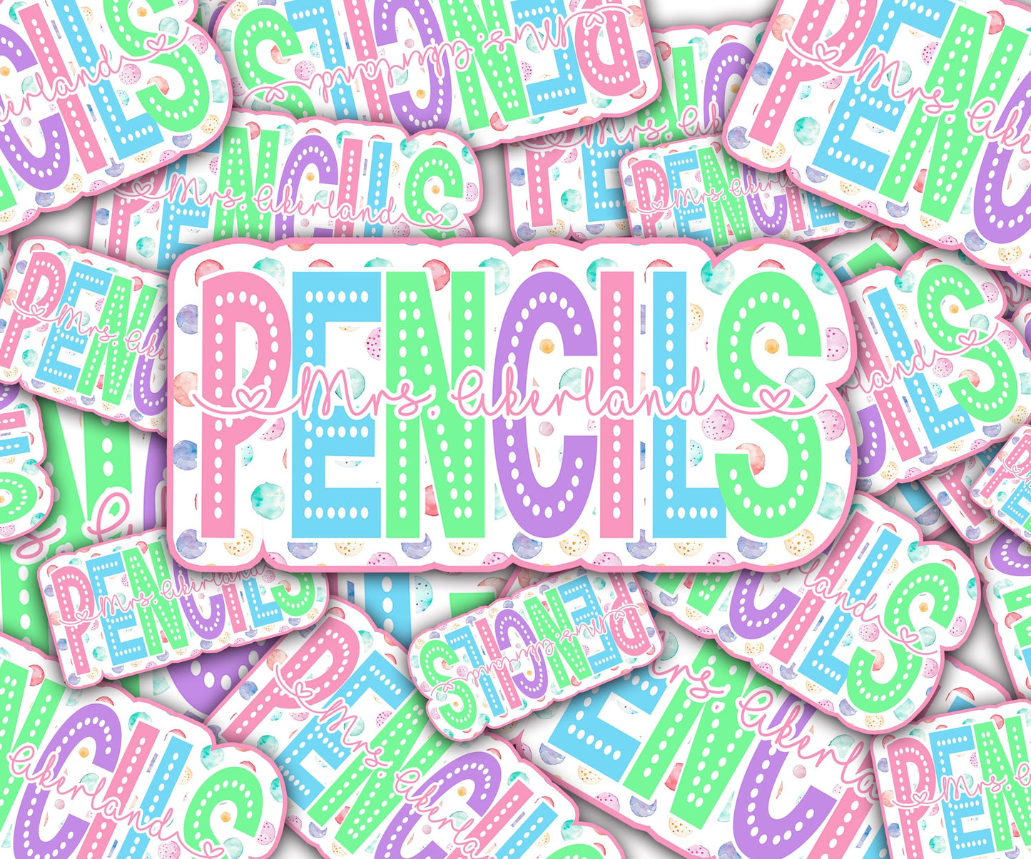 Custom Pencil Dispenser Vinyl Decal Personalized with a name, Pastel Dotted Decals, Pastel Polka Dots, Classroom Decor, Teacher Stickers
