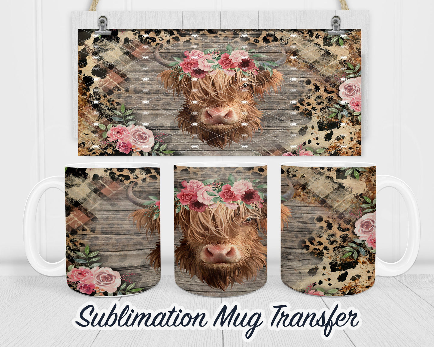 Highland Cow - Sublimation Transfer Print For 11 oz - 15 oz Mugs - Ready To press - Heat Transfer SHIPS NEXT DAY