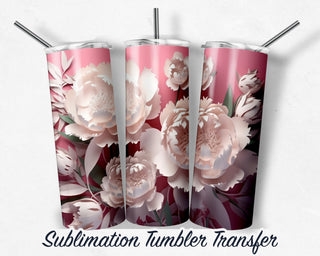 3D Flower Sublimation Transfer Print For 20 oz - 30 oz Skinny Tumbler - Ready To press - Heat Transfers