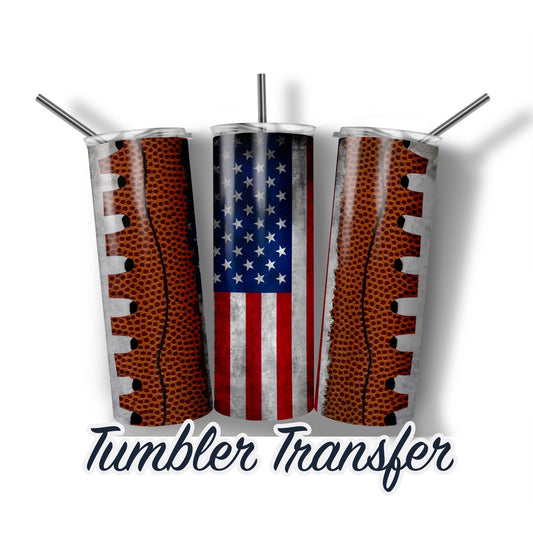 American Flag with Football Ready to Press Sublimation Transfer Print 20 oz - 30 oz Tumbler  Ships Next Day