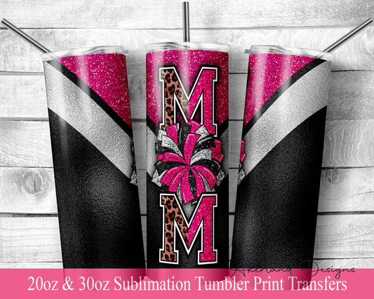 Hot Pink Cheer Mom -  Sublimation Transfer Print For 20 oz - 30 oz Skinny Tumbler - Ready To Press